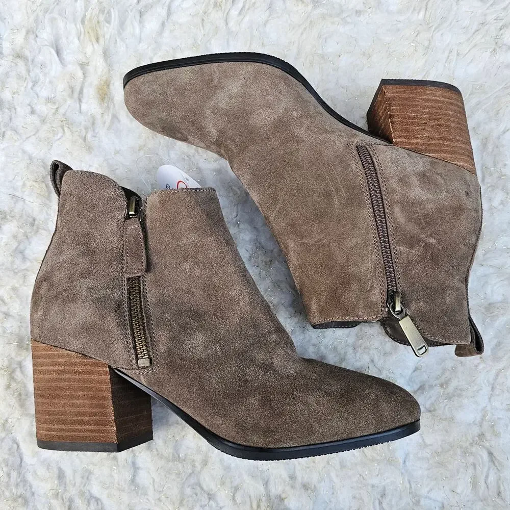 Suede Ankle Boot Tan Leather Blondo Waterproof Siena Bootie Size 8.5 Zip Heeled - Picture 12 of 13